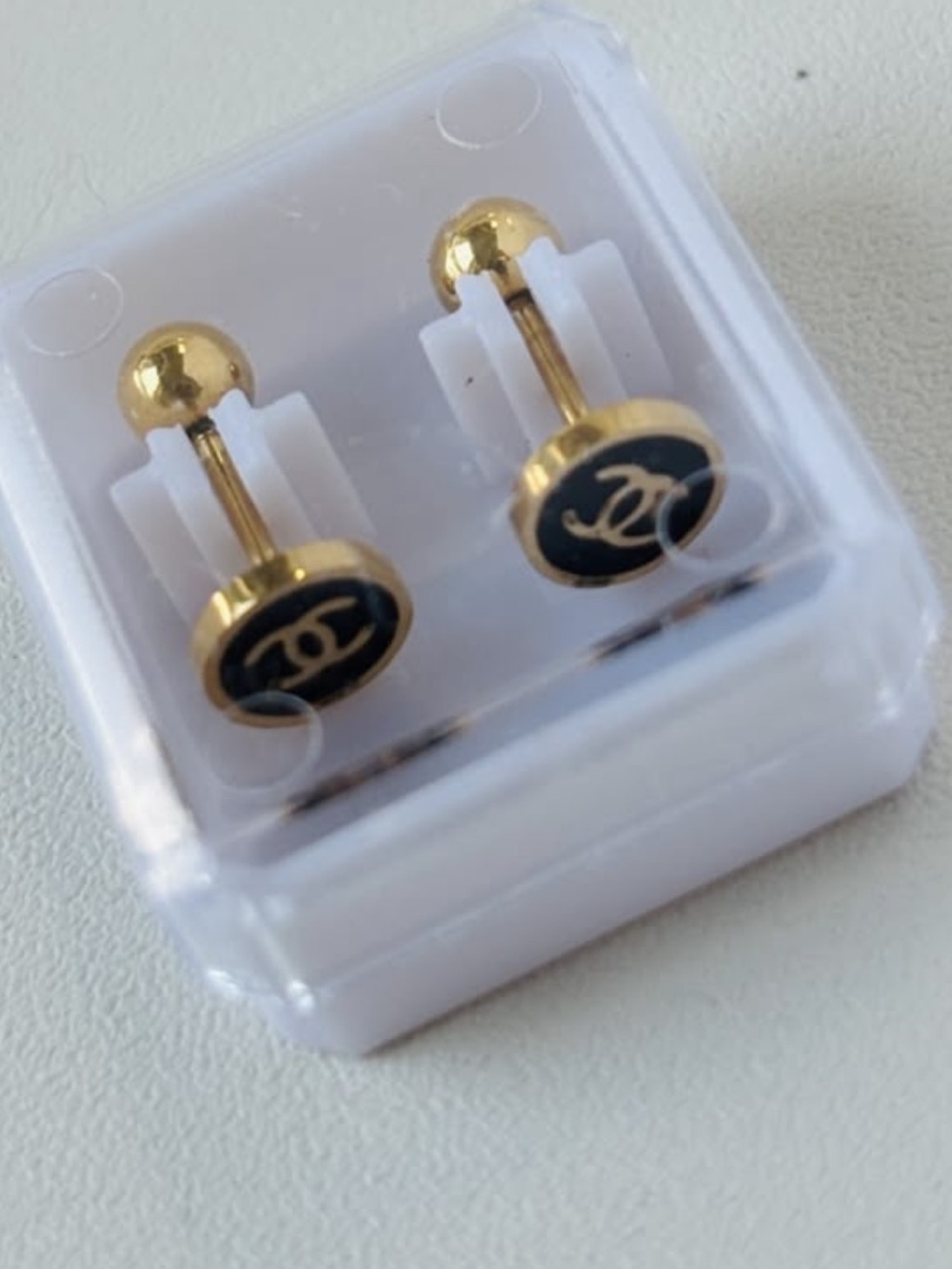 ✨ChaneI. Stainless Steel Black Screw Back / Safety Back CC Logo Earrings